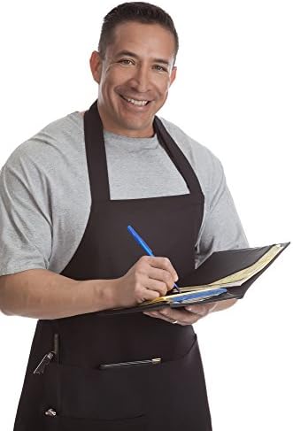 Waiter / Waitress / Bus / Butcher /Server/ Black Bib Restaurant Apron w/ Multiple Pockets