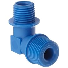 Tefen Nylon 6/6 Pipe Fitting, 90 Degree Elbow, Blue, BSPT Male
