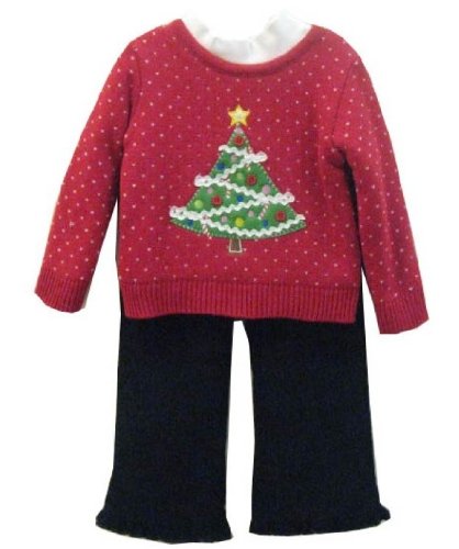 BT Kids Dot Sweater With White Knit Top And Black Uncut Corduroy Pants Red