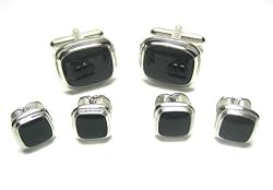 Square Black & Silver Tuxedo Cufflinks & Studs