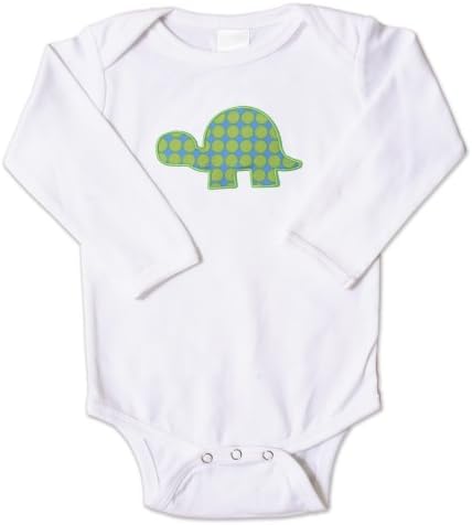 Ambajam White Long Sleeved Snapsuit, Candy Dot Lime Turtle, 6-12 Months
