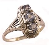 Art Deco Style Sterling Silver 3 Stone Blue Topaz Ring