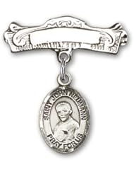 Sterling Silver Baby Badge with St. John Neumann Charm and Arched Polished Badge Pin