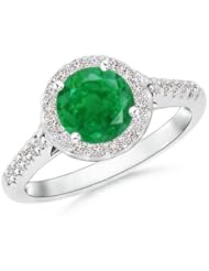 Halo Diamond and Round Emerald Engagement Ring- 1.35 ct TGW
