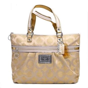 Coach 15865 Signature Op Art Poppy Glam Shoulder Bag Purse Tote Gold