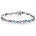 Sterling Silver Blue Topaz & Amethyst Bracelet - 7"