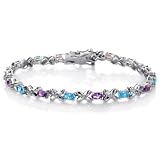 Sterling Silver Blue Topaz & Amethyst Bracelet - 7