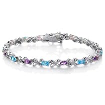 Sterling Silver Blue Topaz & Amethyst Bracelet - 7"