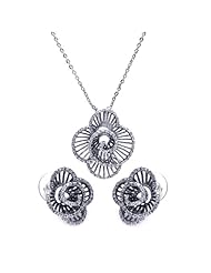 Nickel Free Sterling Silver Pendant & Earring Sets Outline Flower CZ Set Pendant Measurement: 27mm X 30.9mm Earring Measurement: 19.15mm X 21.3mm