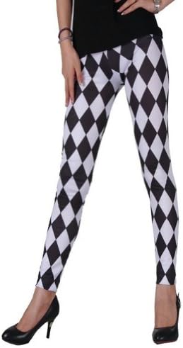 Women's Black & White Diamond Shape Printed Slim Leggings One Size