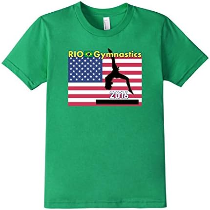 Kids RIO Gymnastics 2016 Brazil American Flag T Shirt 8 Kelly Green