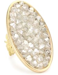 Liz Palacios "Lunas" Large Oval Aurora Borealis Rock Crystal Adjustable Ring