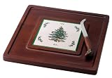 Spode Christmas Tree Wood Square Serving Tray with Knife