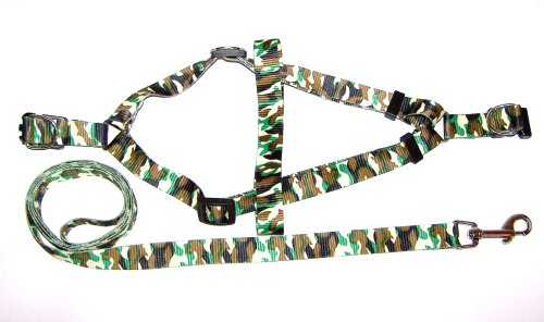 Ultralite Step-In Dog Harness & Leash Set Army Camo Green Adjustable Size Medium 13