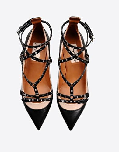 ChasteKiss Women Handcrafted Fashion 65mm Love Latch Eyelets Pumps Pointy Mid-Heel Ankle Strap Shoes Black 10 M US