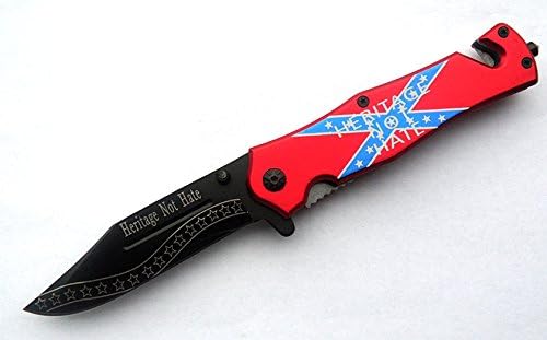 SE-893DF Tactical Rescue Folder Spring Assisted y16n9v85 Knife - hyPRBxeW Rebel Flag ghkdiwiy 2334rtyui gbh " Heritage Not Hate " Tactical Rescue Folder 5fVHA Spring Assisted Knife. Featuring Rebel Flag Aluminum handle. 4.5 Inch Overall closed in length, includes Seat 1QjZQVx2K belt cutter, glass breaker and pocket clip.