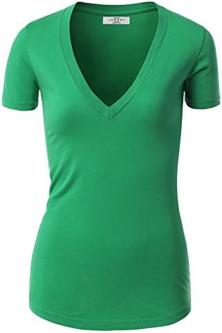 MBJ Womens Vintage Basic Fitted Soft Short Sleeve Deep V Neck T Shirt L KELLYGREEN