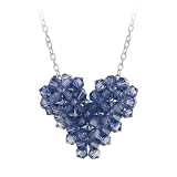 Sterling Silver Dark Blue Genuine Swarovski Elements Heart Pendant on Rolo Chain, 16+3 Extender