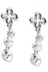 Cubic-zirconia Rhodium Finish Sterling Silver Earrings