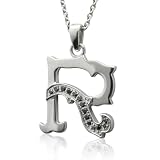 Men's Sterling Silver Alphabet Initial R Black Diamond Pendant Necklace - 0.09 carat