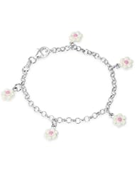 Unicornj Sterling Silver Childrens Bracelet with White and Pink Flower Charms
