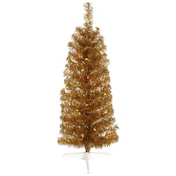 4.5' Pre-Lit Antique Gold Artificial Pencil Tinsel Christmas Tree - Clear Lights