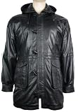 Mens Real Leather Safari Jacket Removable Hood Zipped Soft Napa Black