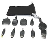 巻き取り式USB充電専用ケーブル(約70cm) 8コネクタ付【スマートフォン/iPod/3DS/PSP/各ガラケー対応】携帯に便利なきんちゃく袋付き。