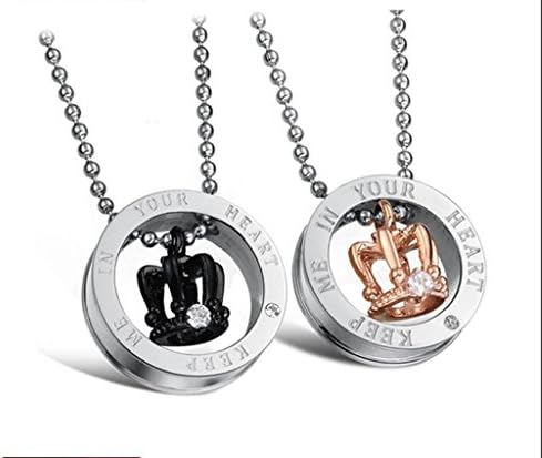 TIDOO Jewelry Fashion Mens Womens Matching Set Stainless Steel Pendant Necklace Gold Plated Shinning Rhinestone Inlaid Crown Pendant Neck Chain Torque For Couple Lover Party Wedding Anniversary Engagement Promise