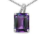 3.01 cttw 14k Gold Lab Created Emerald Cut Alexandrite and Diamond Pendant
