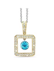 Square Diamond Pendant With A Round Cut Center Stone In 18K Yellow Gold With A 0.60 ct. Genuine Blue Topaz Center Stone.