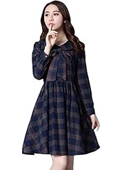Long Sleeves Cotton Plaid Print Party Dress 