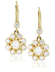 Sethi Couture White Diamond Yellow Gold Cluster Drop Earrings