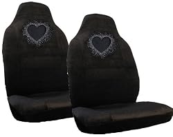 Silver Heart Gem Crystals Studded Rhinestone Bucket Seat Covers - Pair