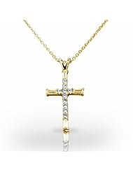14KT Yellow Gold Sparkling Baguette and Round Diamond Cross Pendant. 3/4 CTW
