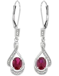 14K White Gold Natural Ruby Lever Back Earrings, 1 7/16 inch long