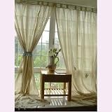Vintage Cutwork&Crochet lace decorated off White large Cotton Curtain Panel-A