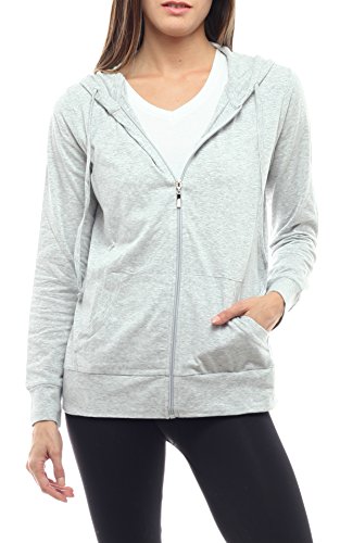Lightweight Cotton Full Zip Up Pullover Sweatshirt Hoodies w EttelLut Hair Band Gray L