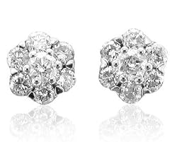 14k White Gold Cluster Diamond Earrings Studs (HI, I1-I2, 0.50 carat)