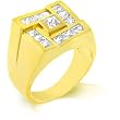 Men's Ring - Shiny 14k Gold Bonded, Section Pave Clear CZ in Goldtone (Sizes 9-14)