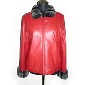 Buy Butter Lambskin Leather Zip Jacket w Rex Chinchilla Collar and Turnback Cuffs by FursNewYork
