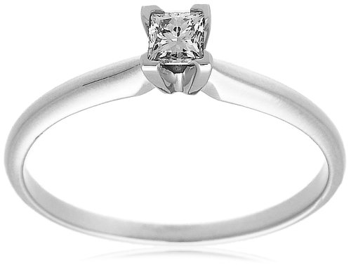 10k White or Yellow Gold Princess Cut Solitaire Diamond Engagement Ring (1/4 ct, J-K Color, I2-I3 Clarity)