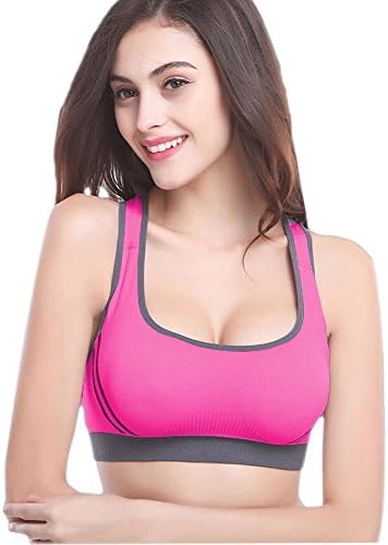 Miny Women's Comfort Cross Movement One-piece Seamless Yoga Sport Bra (L, Rose Red)