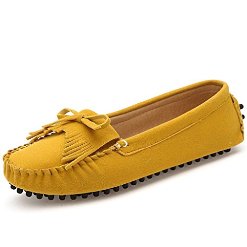 SUNROLAN Women's Polyurethane Suede Moc Toe Penny Loafers Slip On Flat Kitly Moccasin Shoes