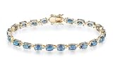 Yellow Gold Overlay Sterling Silver Blue Topaz Bracelet, 7