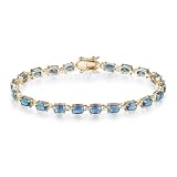 Yellow Gold Overlay Sterling Silver Blue Topaz Bracelet, 7"