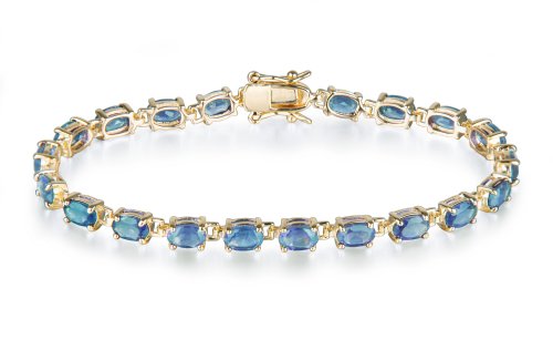 Yellow Gold Overlay Sterling Silver Blue Topaz Bracelet, 7