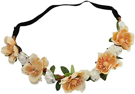 Colorlife Handmade Cherry Blossom Flower Garland Headdress Headpiece Hairpin for Wedding Photo Sandbeach with Calendar Card (Orange and White)