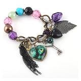 SODIAL(TM) Fashion Lady Cute Nice Charm Lovely Heart Peacock Leaf Key Bangle Bracelet Chain