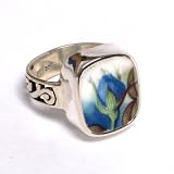 Size 6 – Broken China Jewelry – Moonlight Roses – Sterling Silver Ring 6